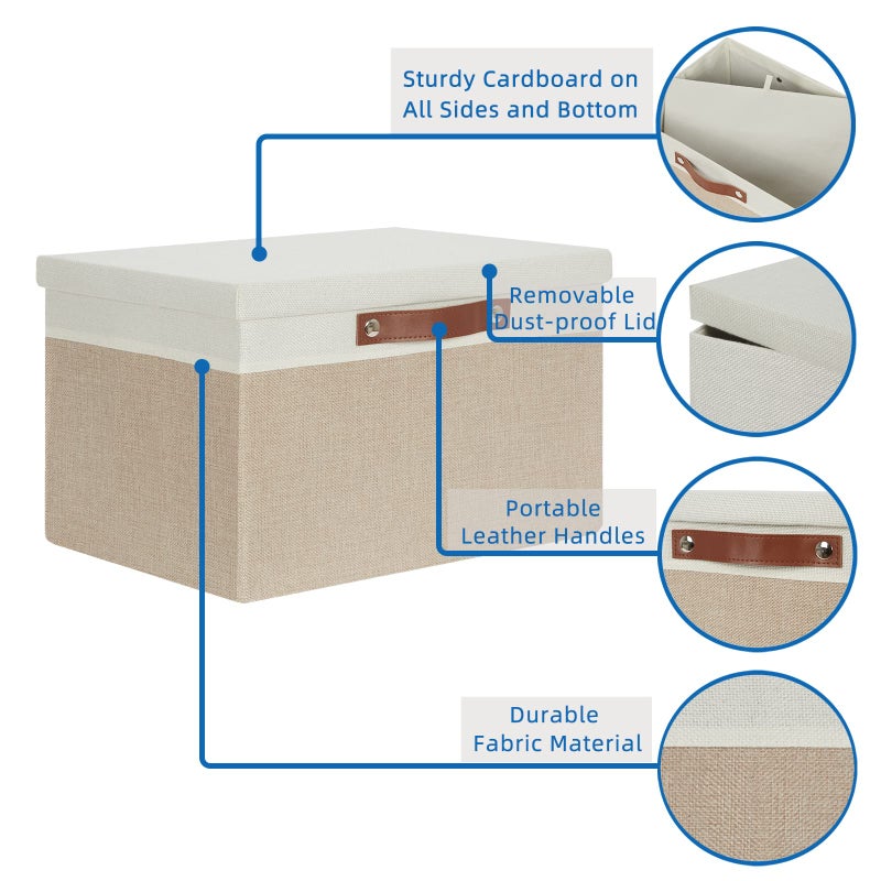 Temary Foldable Storage Bins with Lids, [2-Pack] Large Storage Baskets with Lid, Fabric Storage Bin for Organizing Home (White & Khaki, 15x11x9.5inch) - Image 2